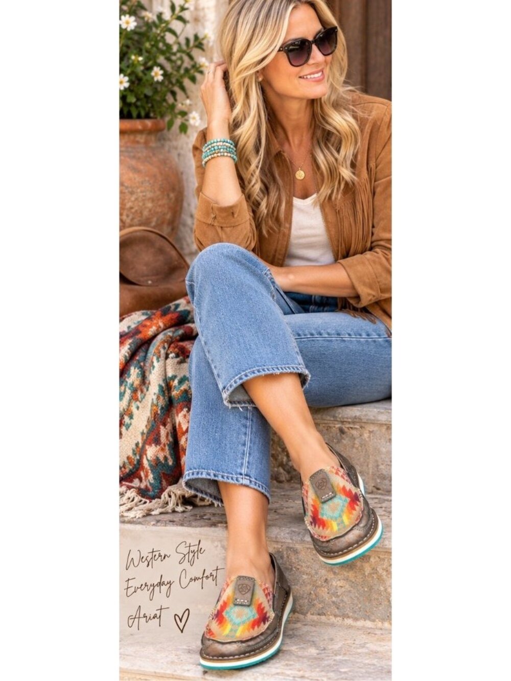 Ariat Cruiser Womens 6B Copper Metallic Rainbow Aztec Western Slip On Shoes